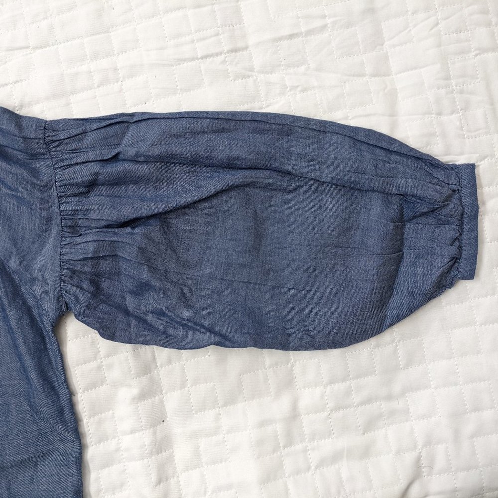 NWOT ZARA Oversize Chambray Top w/ Tassels & Balloon Sleeves, Size XS - Picture 6 of 10